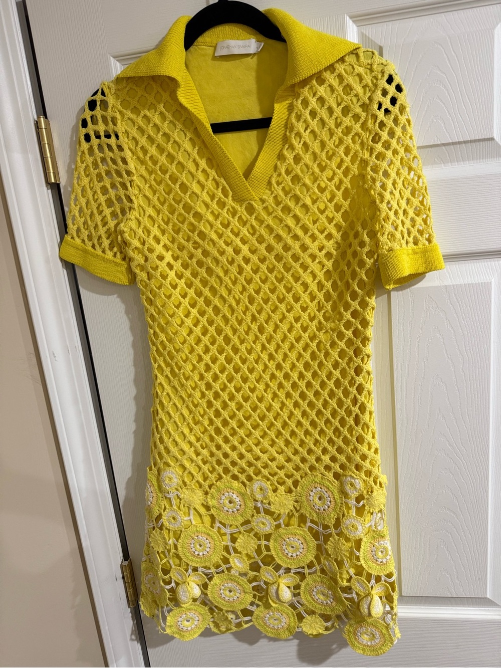 Jonathan Simkhai Limon Yellow Tazzie Floral Crochet Mini Dress